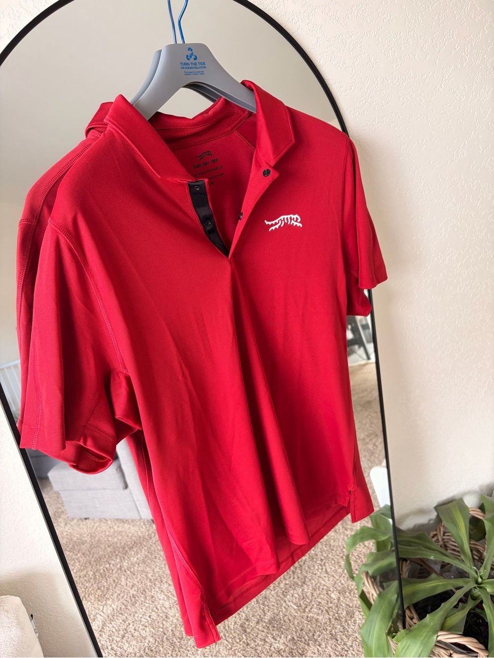 Men's Red Performance Polo with Subtle Chest Emblem